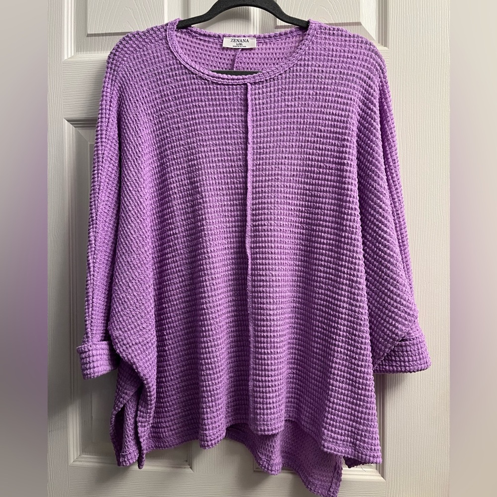 Zenana Outfitters Lavender Waffle Knit Oversized Top